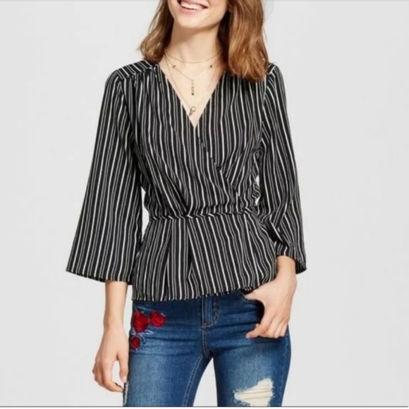 Xhilaration Tops - NWT black and white striped wrap top